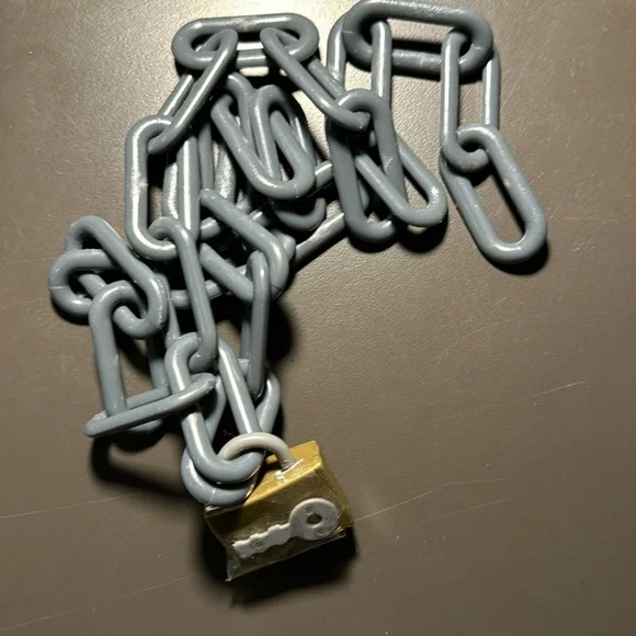 SOLD.    Handmade by Meee Plastic Chain And Lock Necklace - Picture 2 of 5